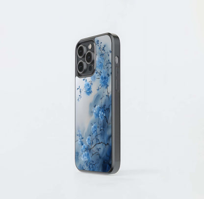 Sky Blue Ink Blossoms Glass Case