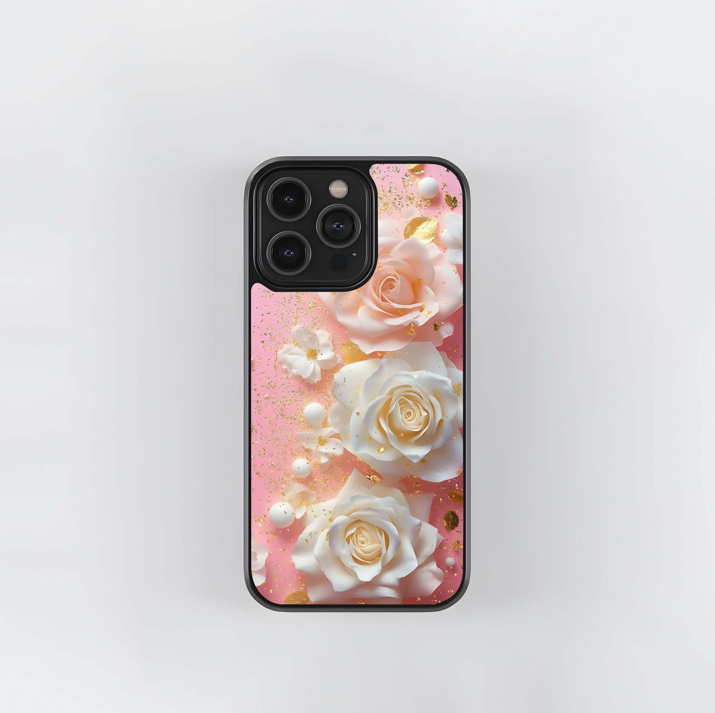 Blush and Gold Glitter Roses Glass Case
