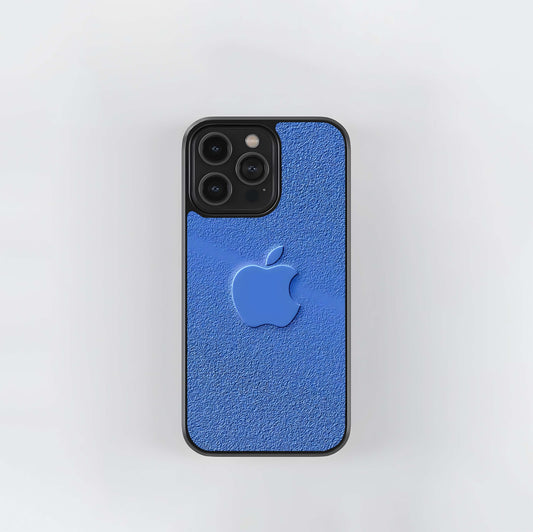 Embossed Blue Apple Logo Texture Glass Case