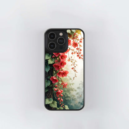 Sunlit Red Ivy Bloom Glass Case