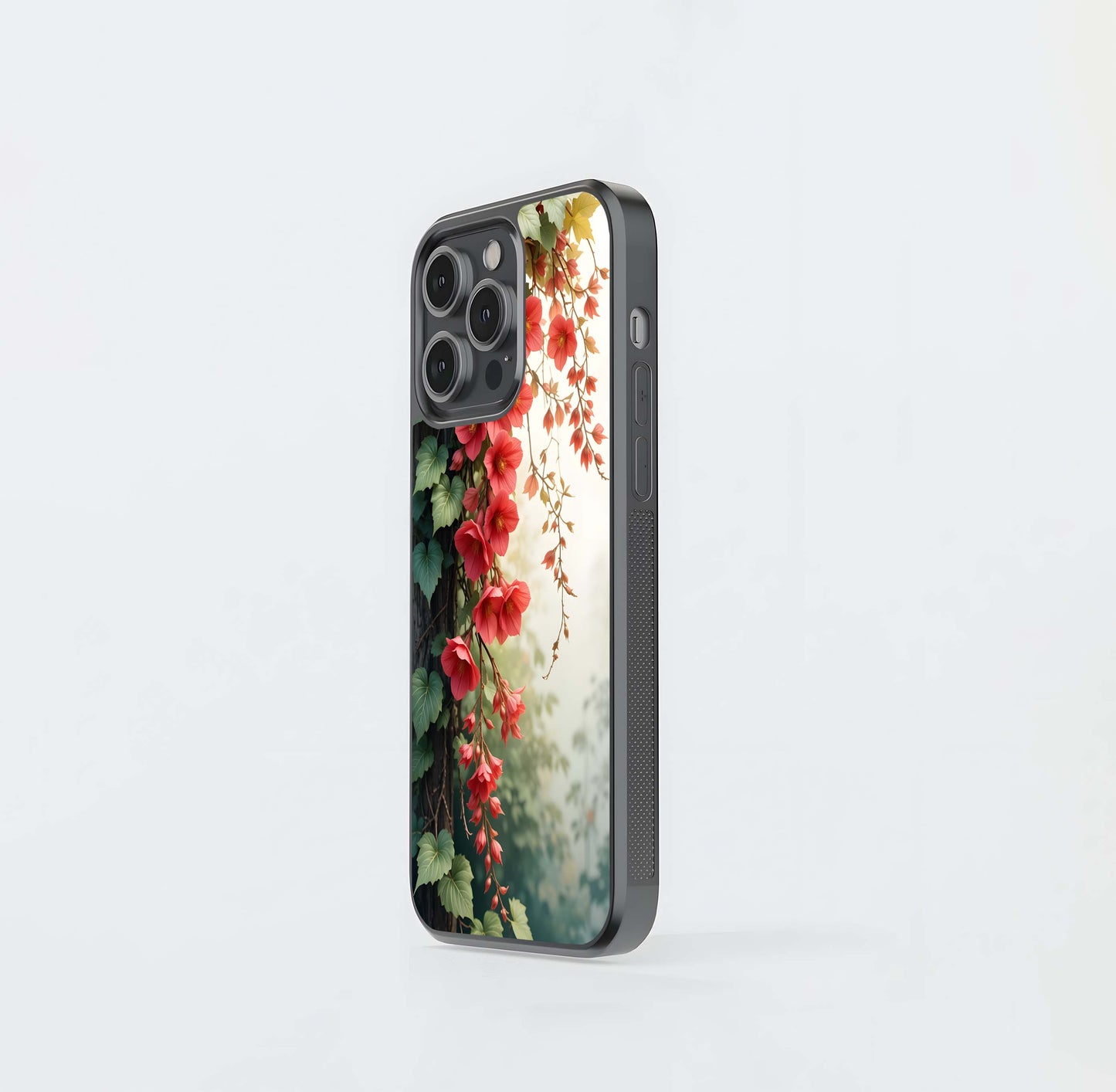 Sunlit Red Ivy Bloom Glass Case