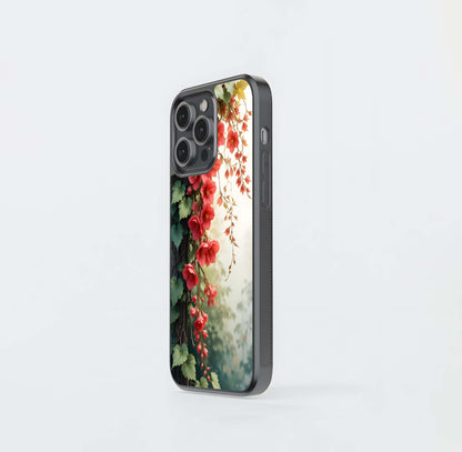 Sunlit Red Ivy Bloom Glass Case
