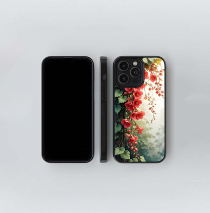 Sunlit Red Ivy Bloom Glass Case