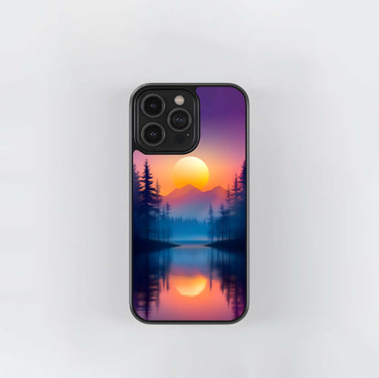 Sunset Silhouette Lake Glass Case