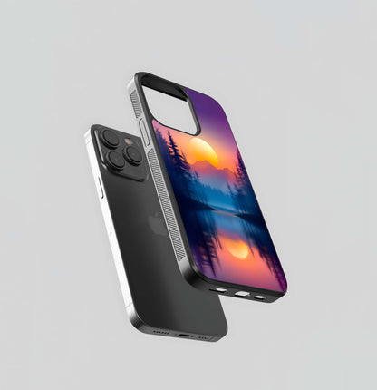 Sunset Silhouette Lake Glass Case