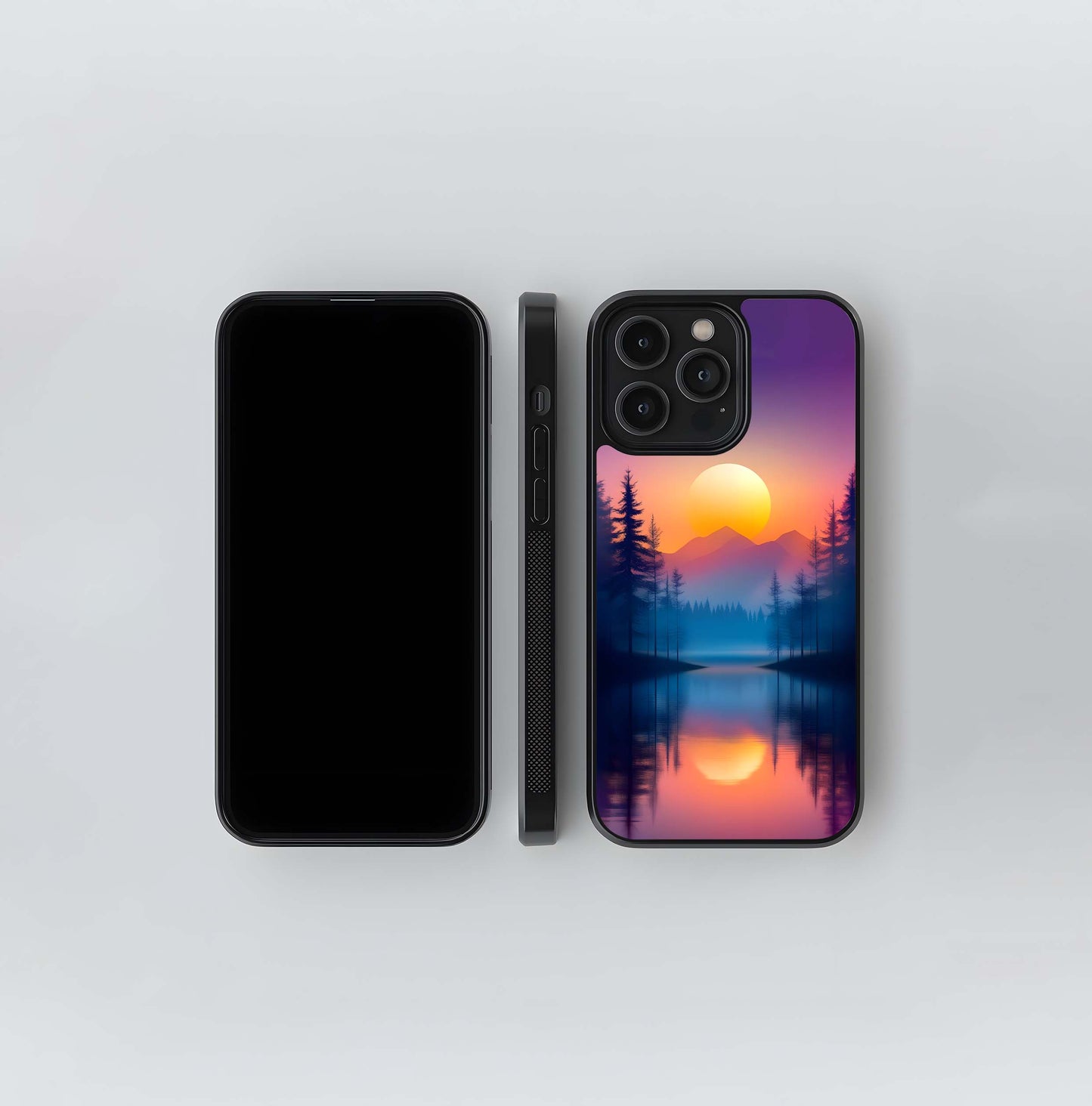 Sunset Silhouette Lake Glass Case