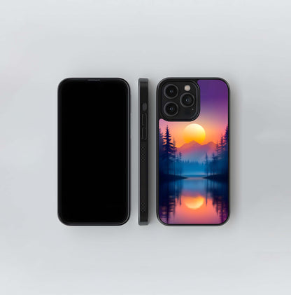 Sunset Silhouette Lake Glass Case