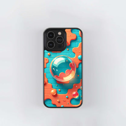 Teal and Orange Bubble Wall Glass Case