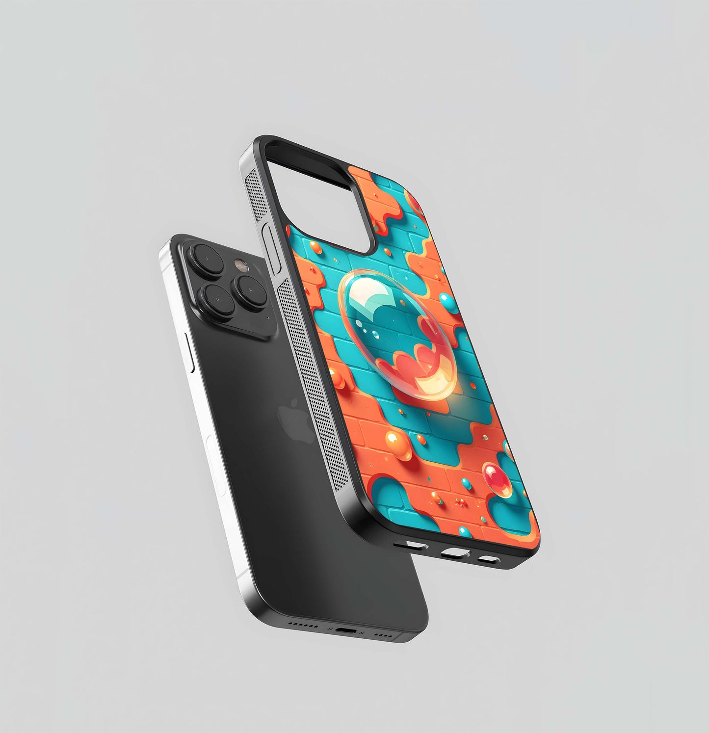 Teal and Orange Bubble Wall Glass Case