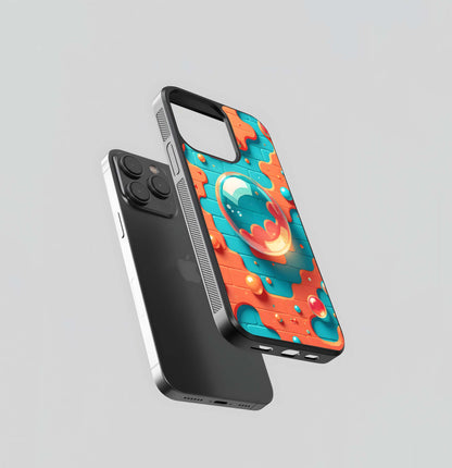 Teal and Orange Bubble Wall Glass Case