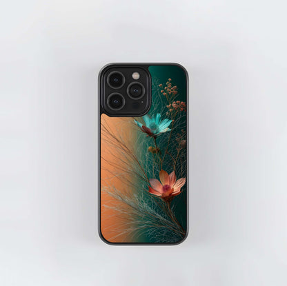 Teal and Peach Botanicals Glass Case