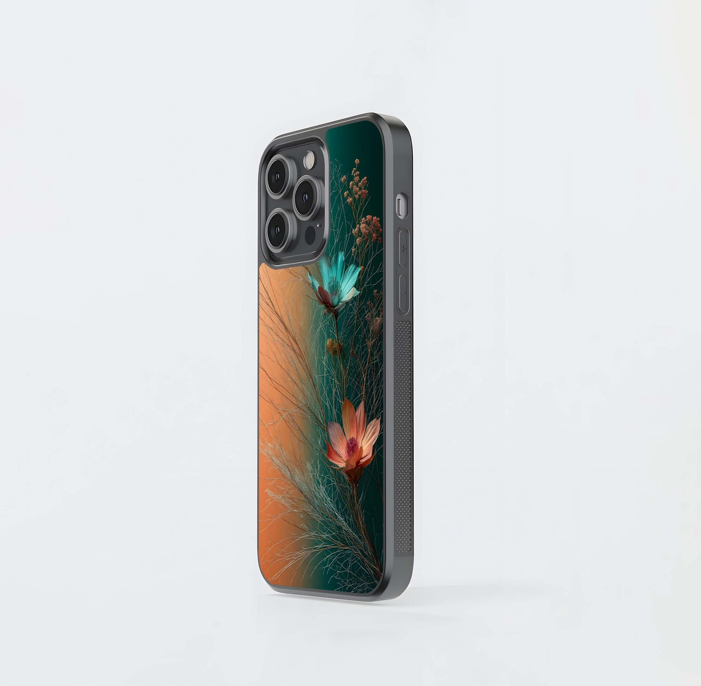 Teal and Peach Botanicals Glass Case