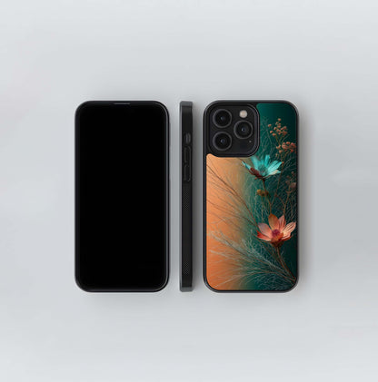 Teal and Peach Botanicals Glass Case