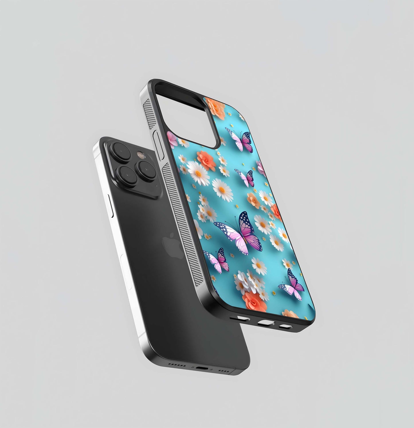 Teal Sky Butterfly Dance Glass Case