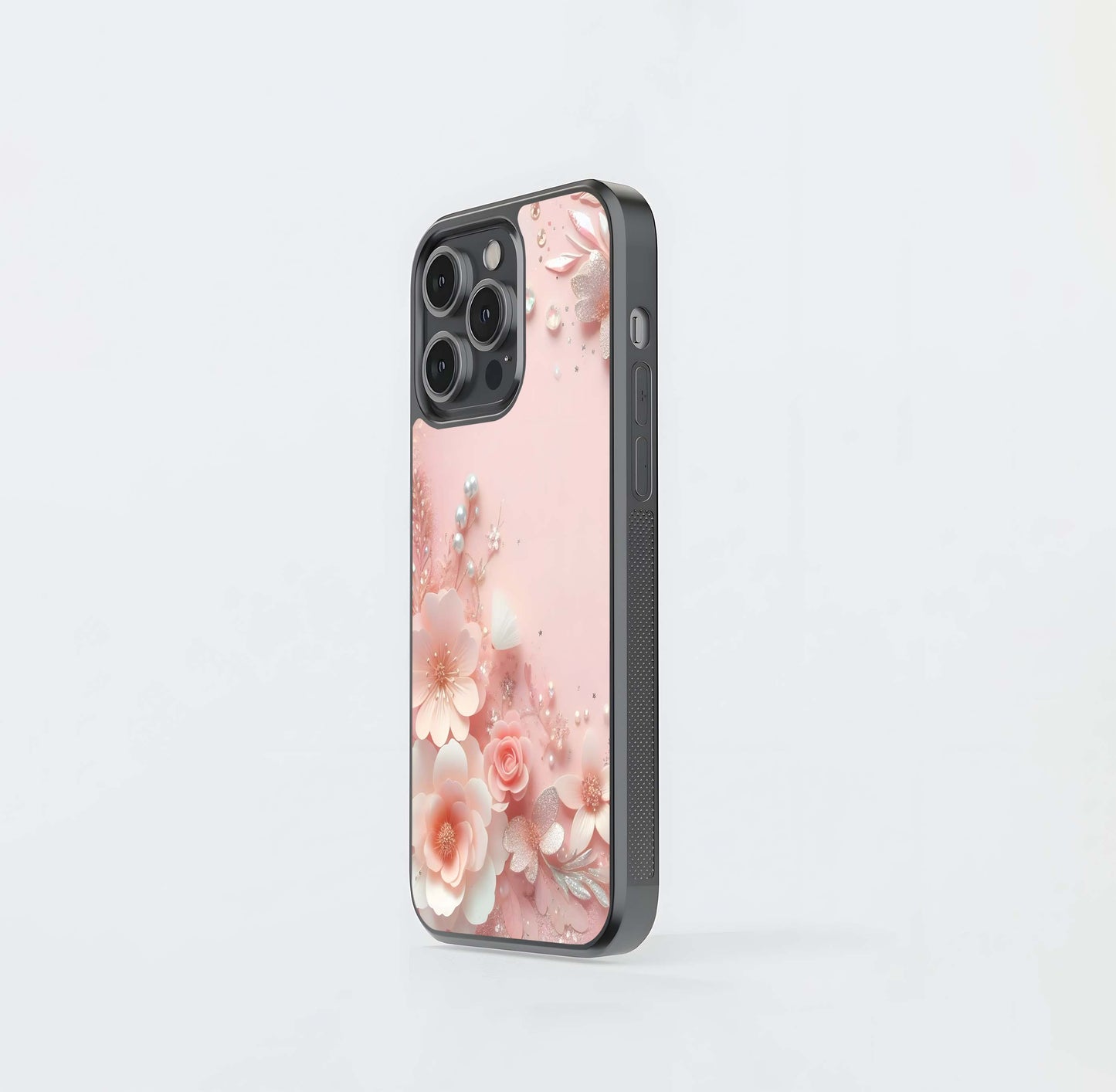 Blush Pink Floral Glamour Glass Case