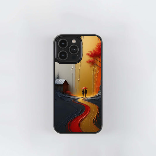 Palette Knife Autumn Road Glass Case