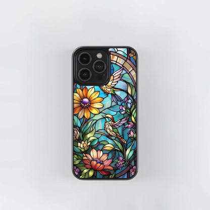 Stained Glass Birds and Flowers Glass Case