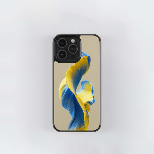 Blue and Yellow Ribbon Swirl Glass Case