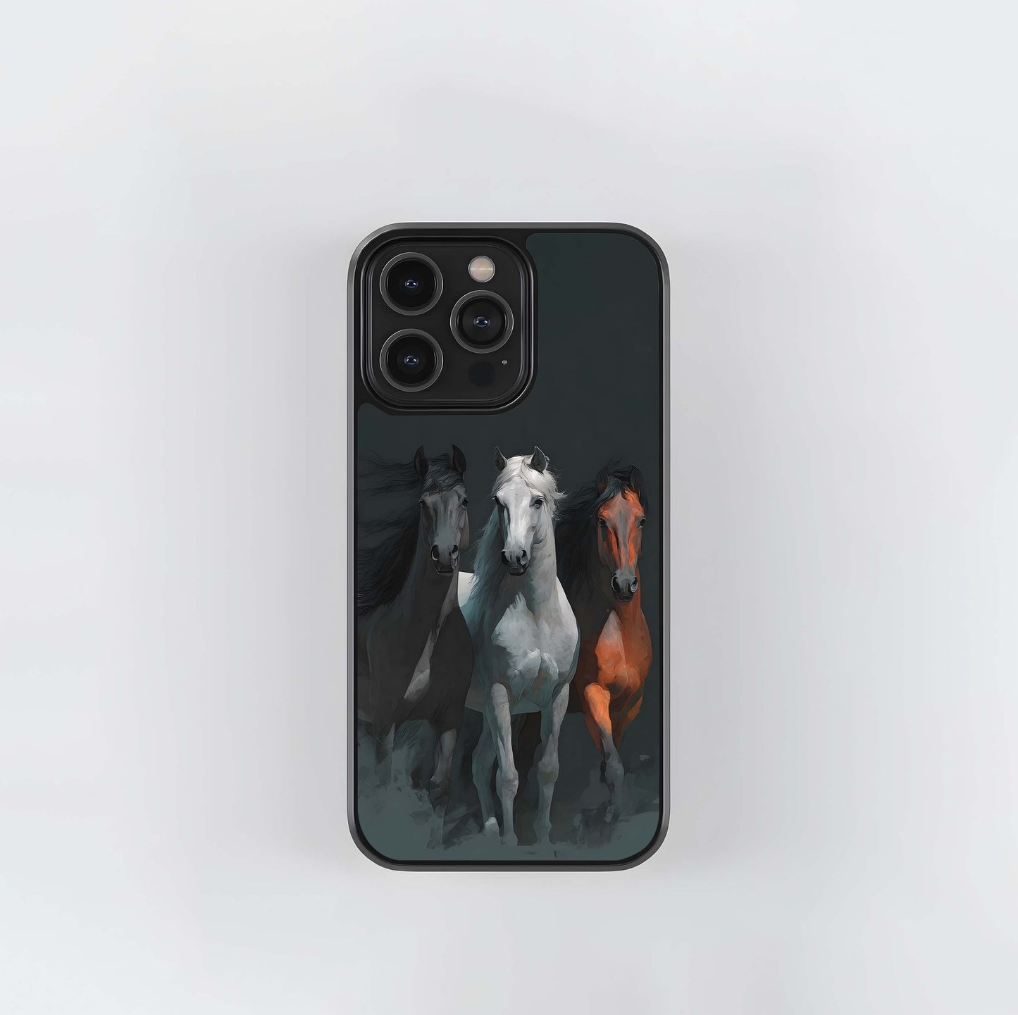 Trio of Wild Horses Glass Case