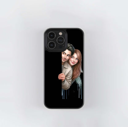 Peeking Cartoon Couple Glass Case