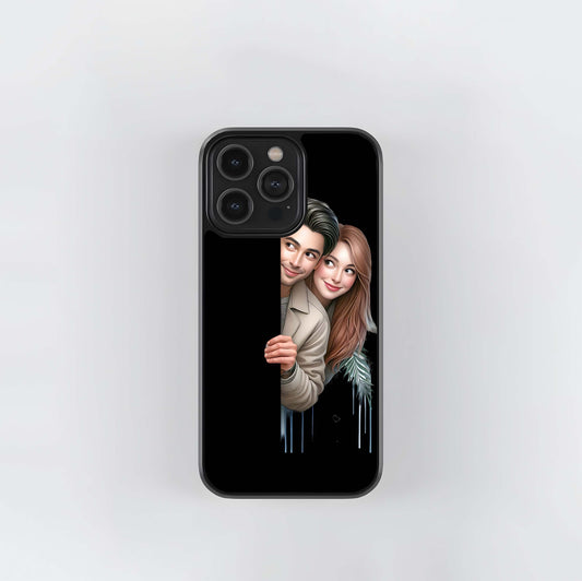 Peeking Cartoon Couple Glass Case