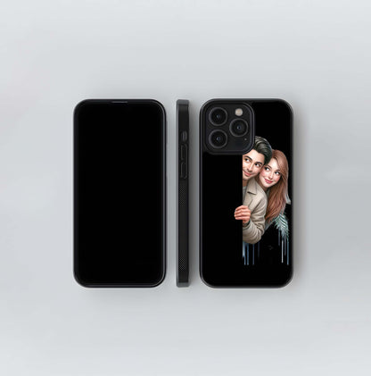 Peeking Cartoon Couple Glass Case