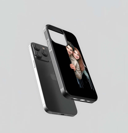 Peeking Cartoon Couple Glass Case