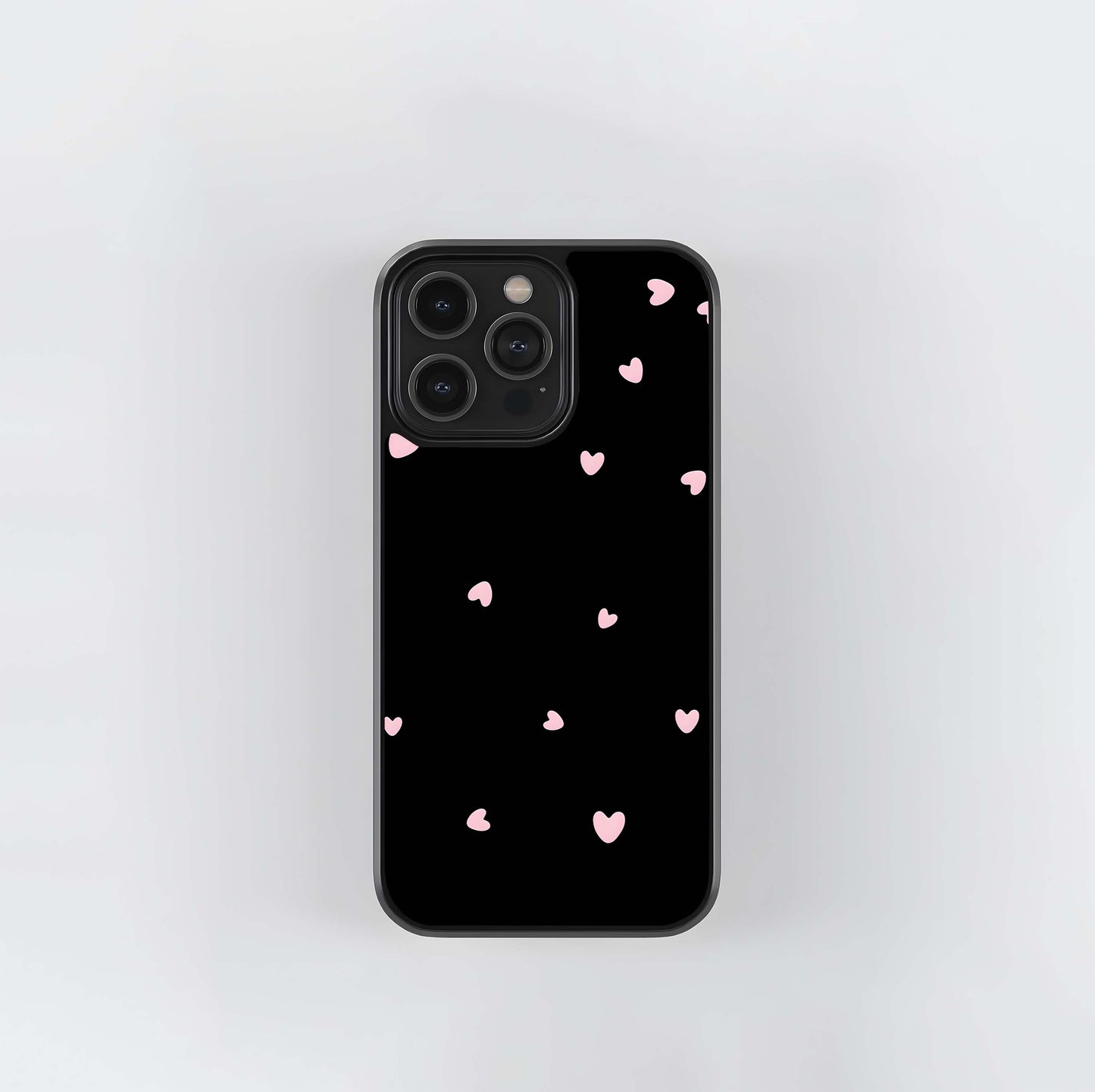 Pink heart with Black background Glass Case