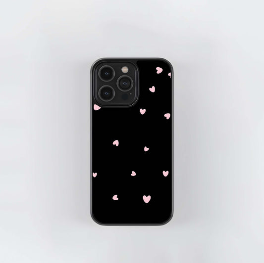 Pink heart with Black background Glass Case