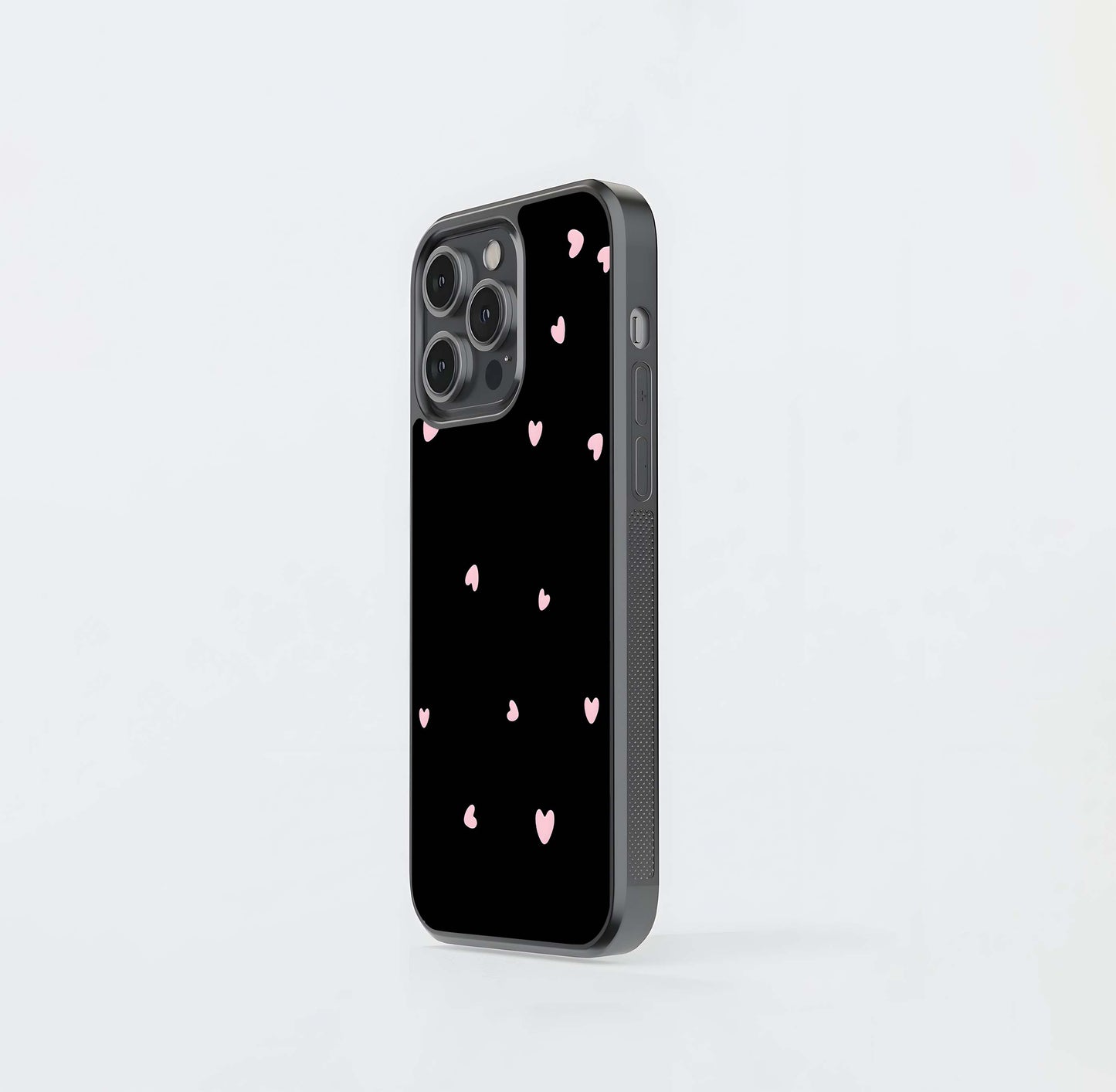 Pink heart with Black background Glass Case
