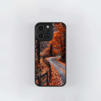 Fallen Leaves Country Road Glass Case