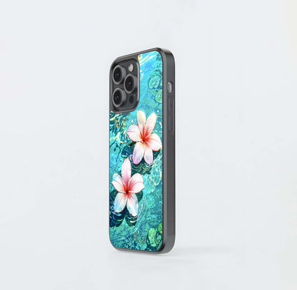 Pink Flowers in Water Glass Case