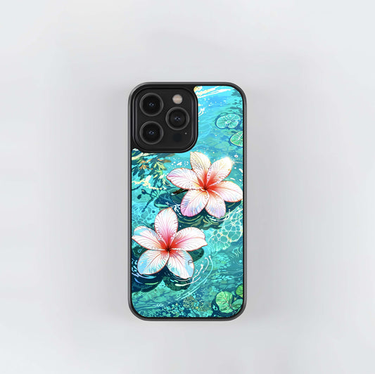 Pink Flowers in Water Glass Case