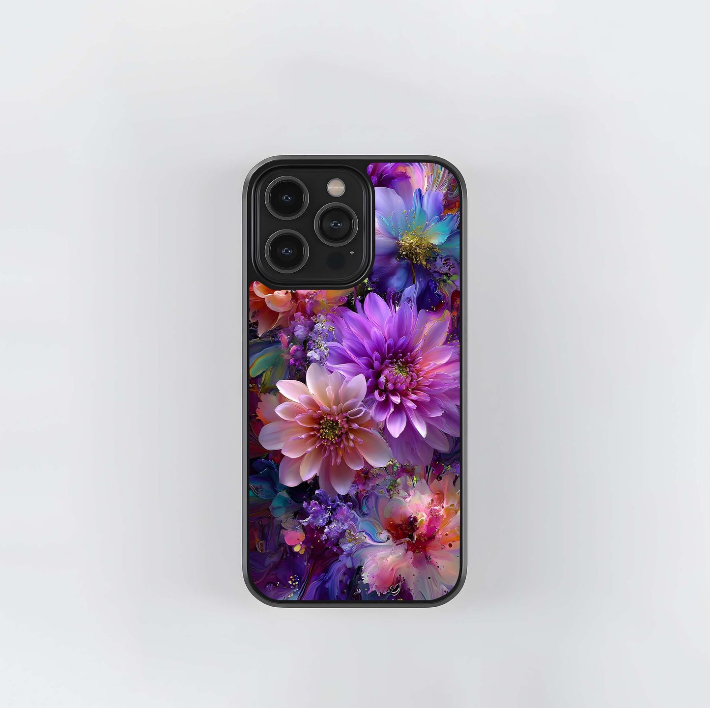 Vibrant Digital Paint-Pour Floral Bouquet Glass Case