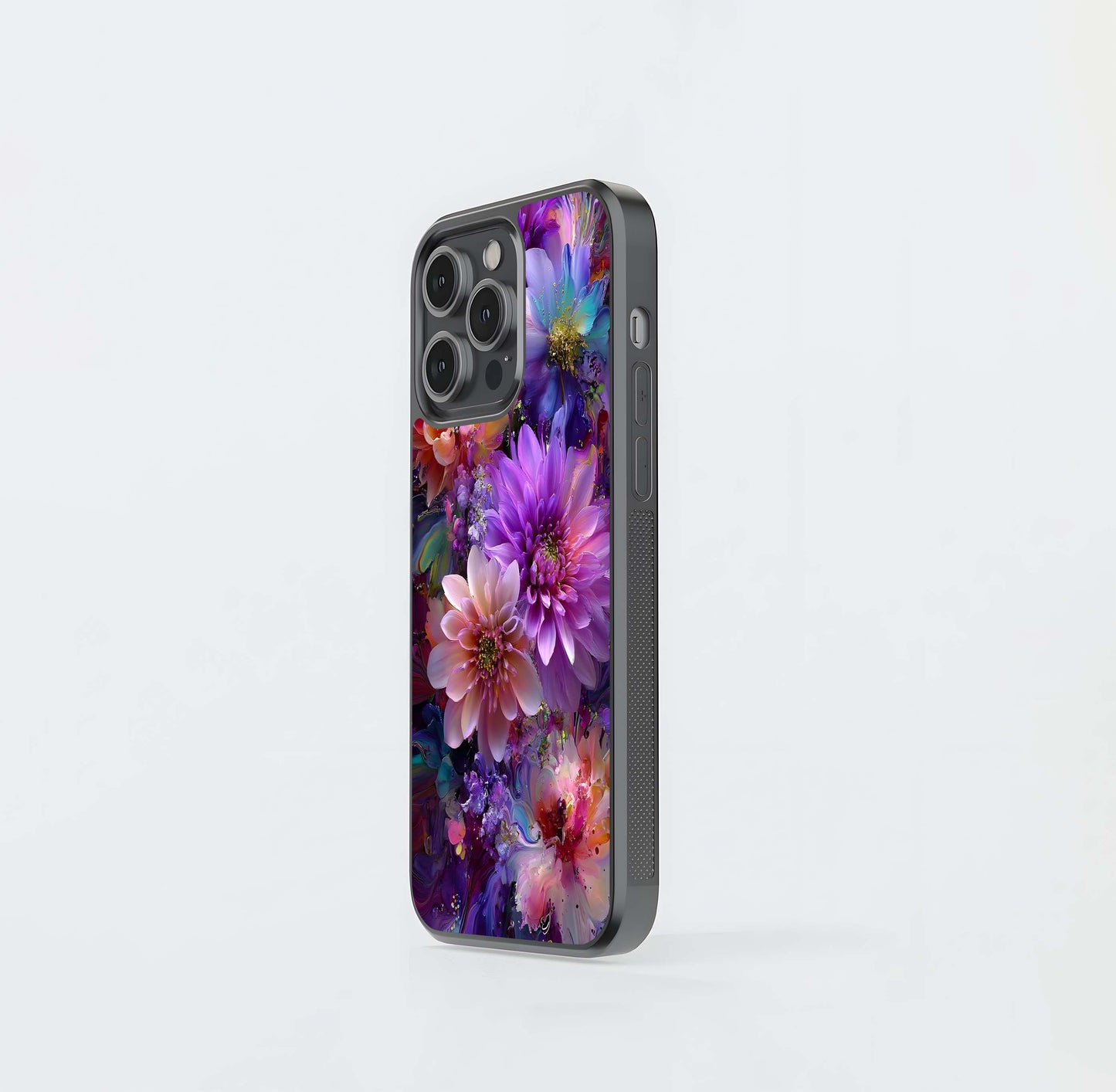 Vibrant Digital Paint-Pour Floral Bouquet Glass Case