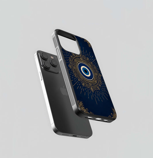 Golden Evil Eye Mandala Glass Case