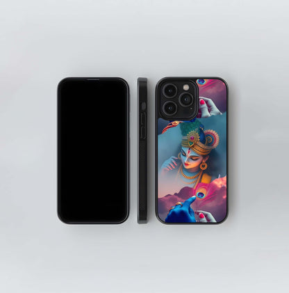 Divine Krishna Portrait Glass Case