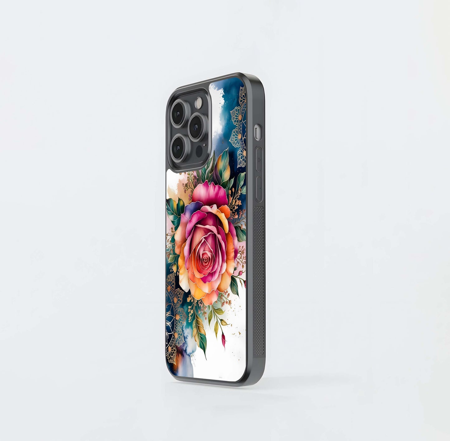 Watercolor Mandala Rose Glass Case