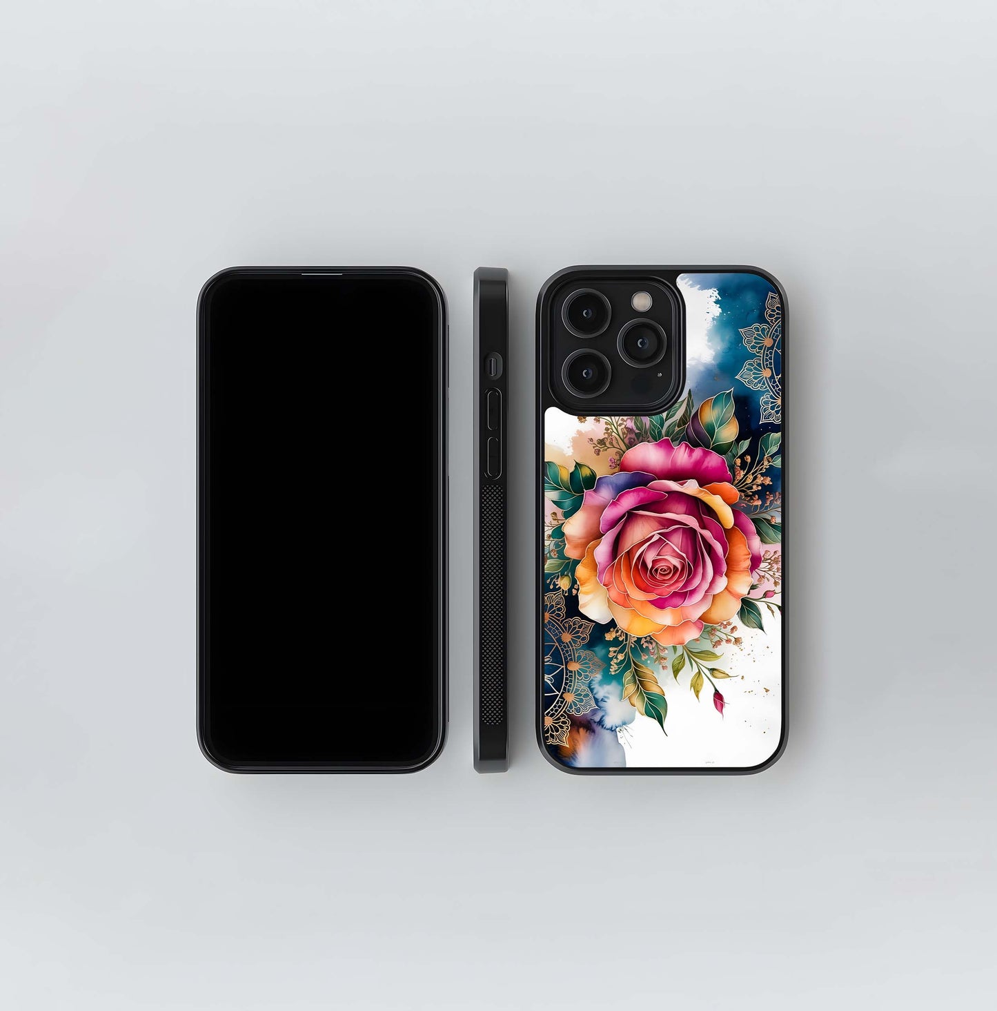 Watercolor Mandala Rose Glass Case