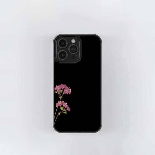 Pink Flower with Black background Glass Case