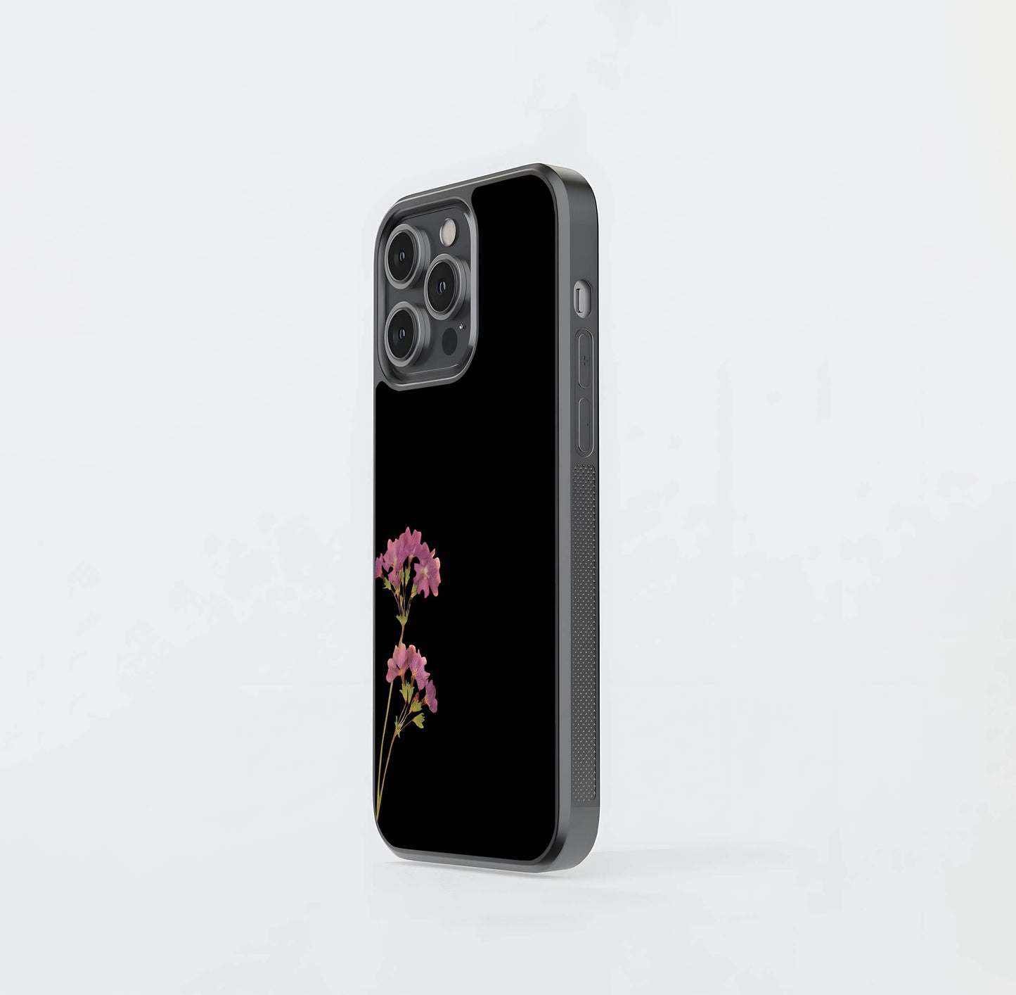 Pink Flower with Black background Glass Case