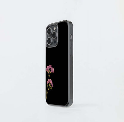 Pink Flower with Black background Glass Case