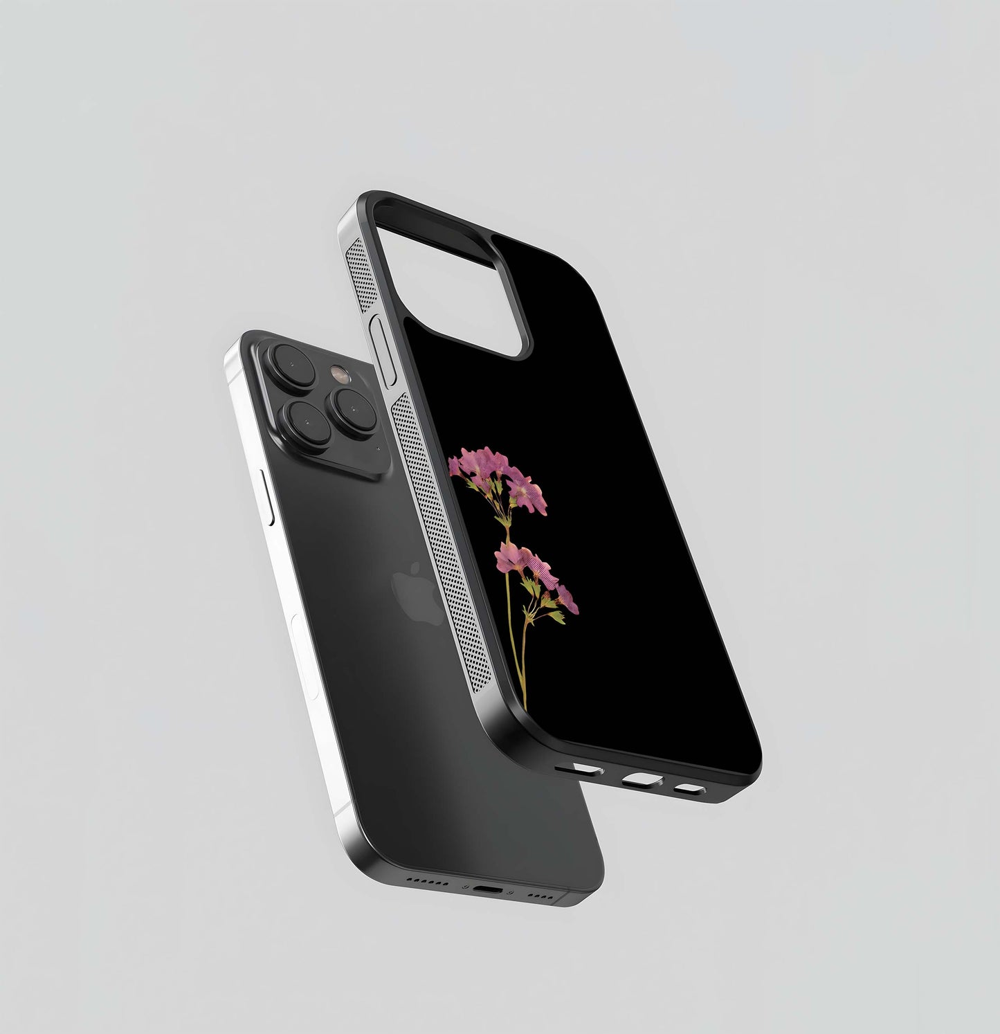 Pink Flower with Black background Glass Case