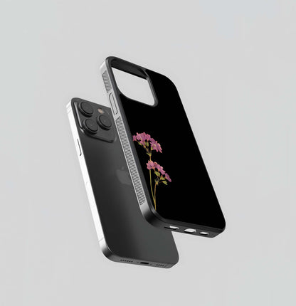 Pink Flower with Black background Glass Case