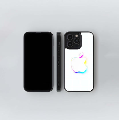 White Apple Logo with Rainbow Glow Outline Glass Case