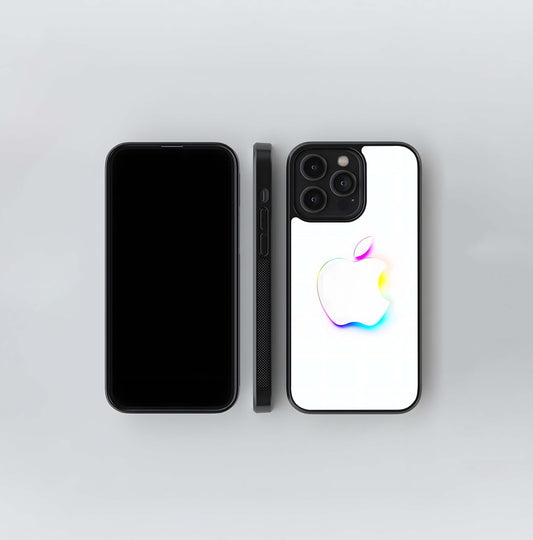 White Apple Logo with Rainbow Glow Outline Glass Case