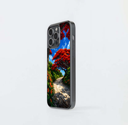 Red Trees Pathway Glass Case
