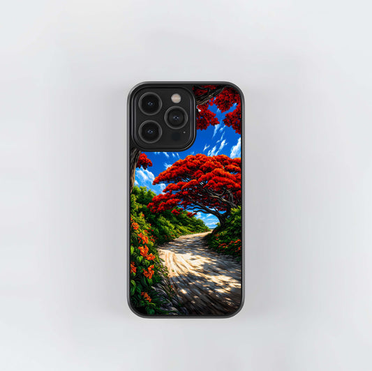 Red Trees Pathway Glass Case