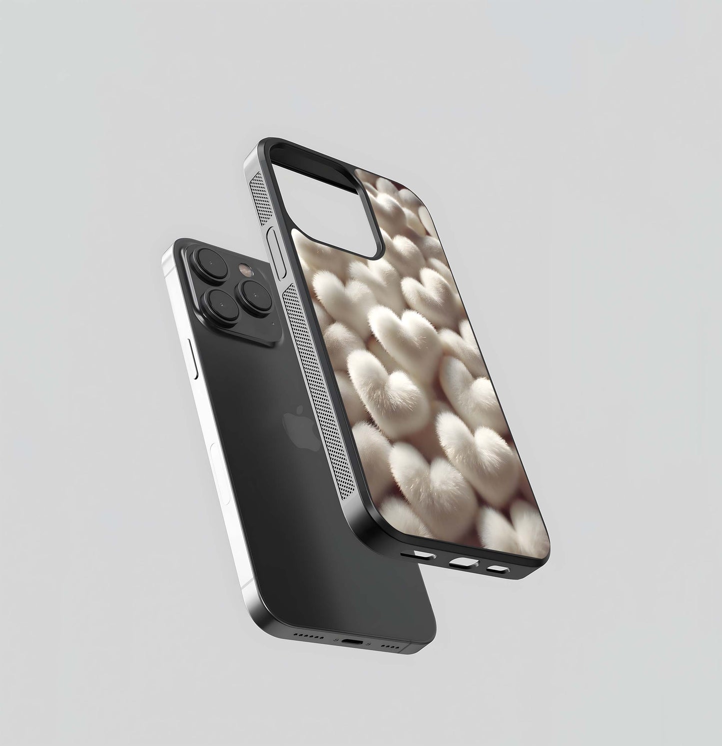 Fluffy White Heart Pile Glass Case