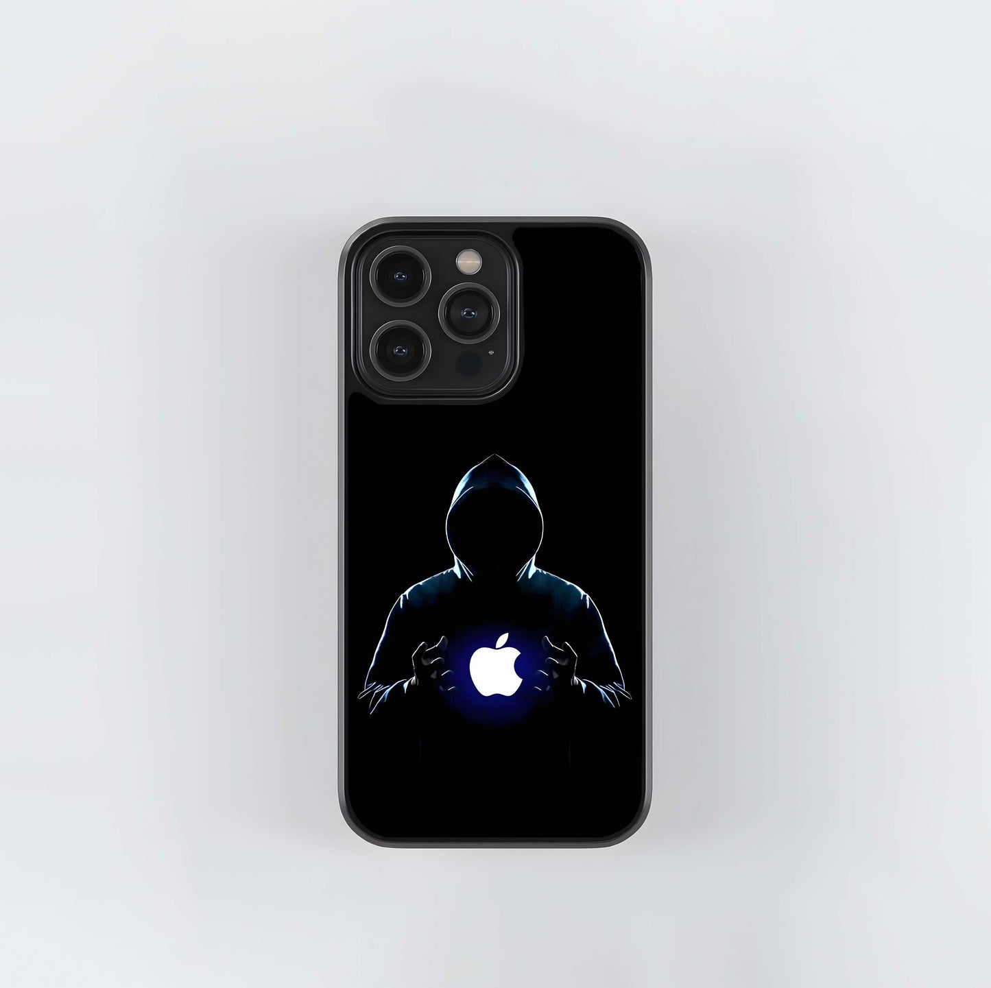 Hacker Silhouette with Glowing Apple Glass Case